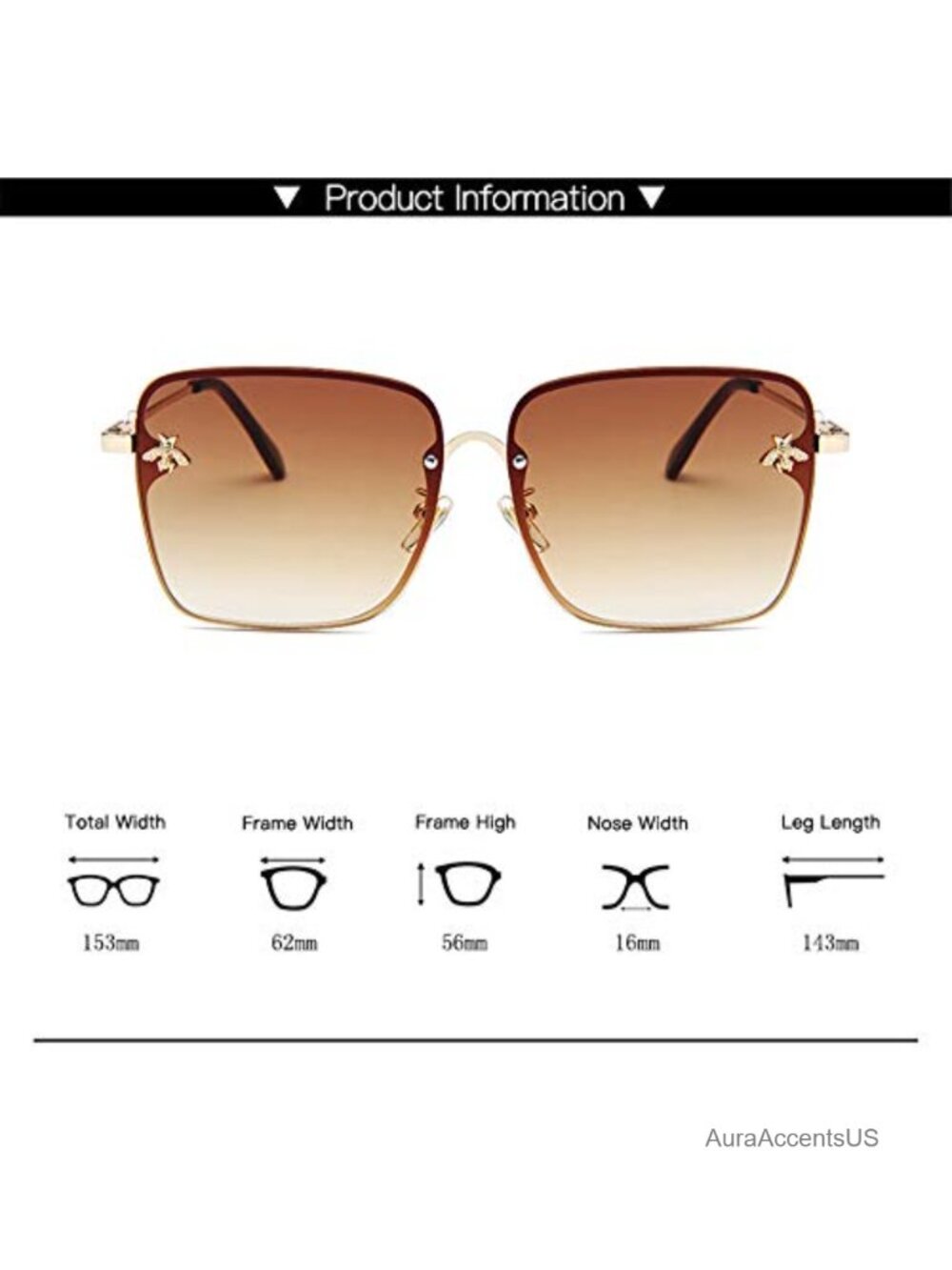 Oversized Square Gradient Sunglasses Full Frame Retro Metal Women - Picture 4 of 6